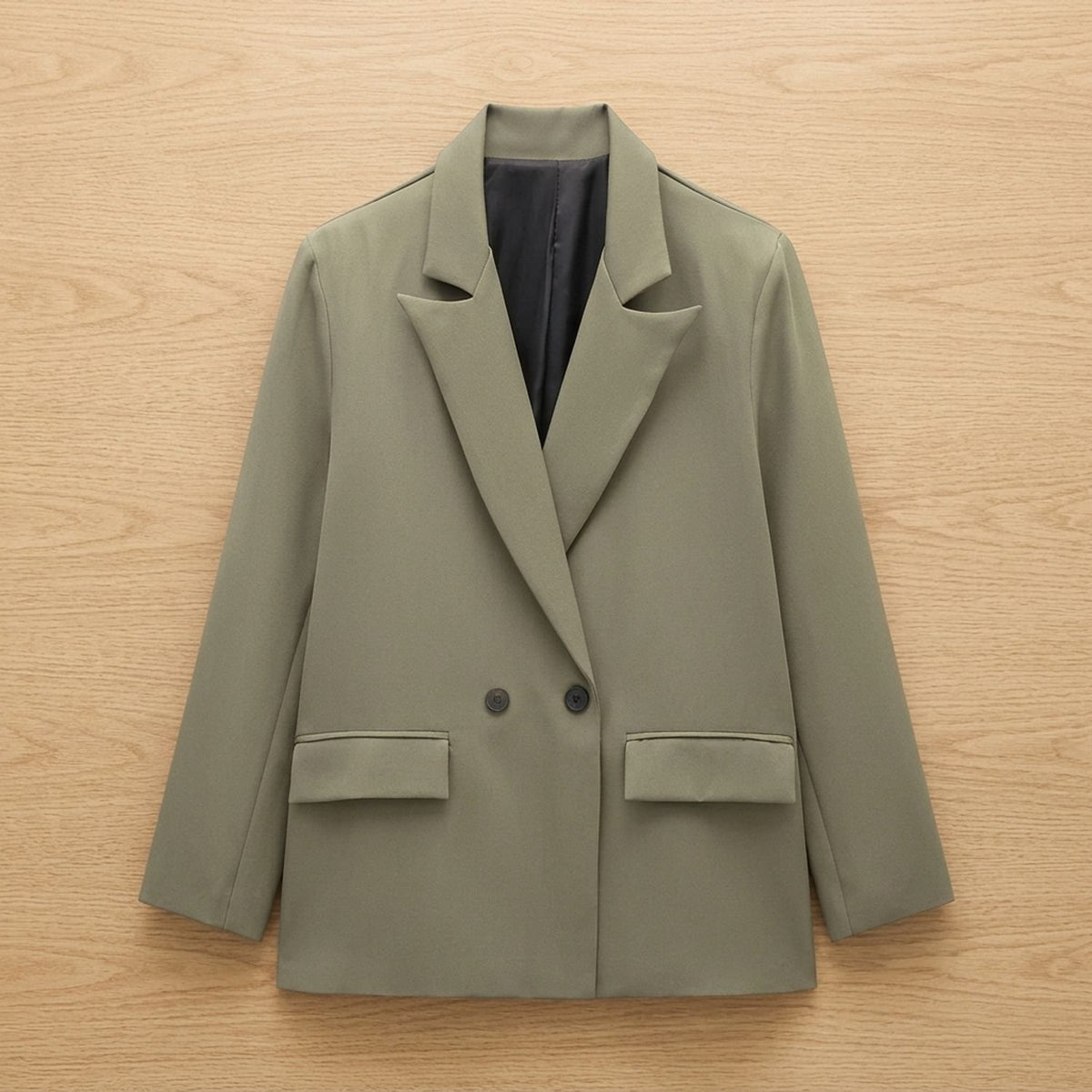 Women's Double-Breasted Tailored Straight-Fit Blazer Jacket - Dark Green