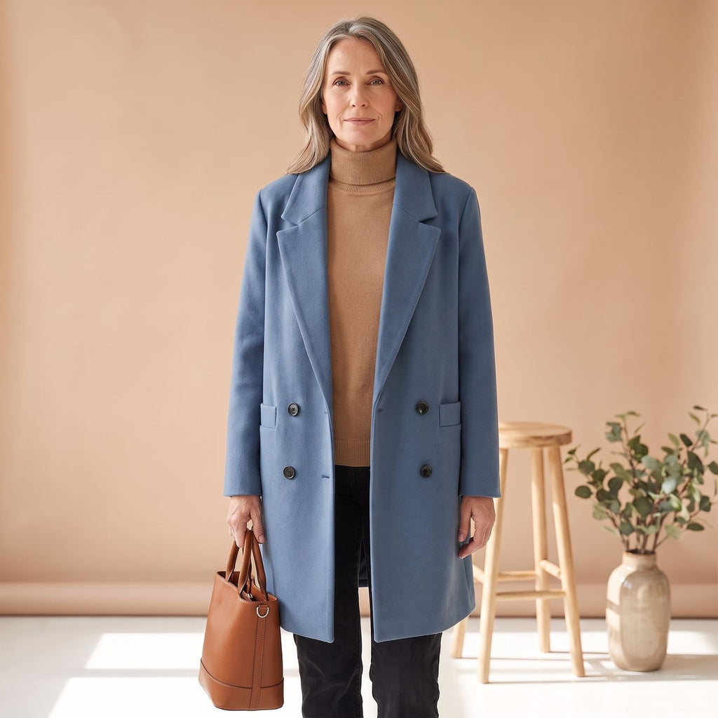 Women's Double-Breasted Wool Blend Coat Lapel Collar