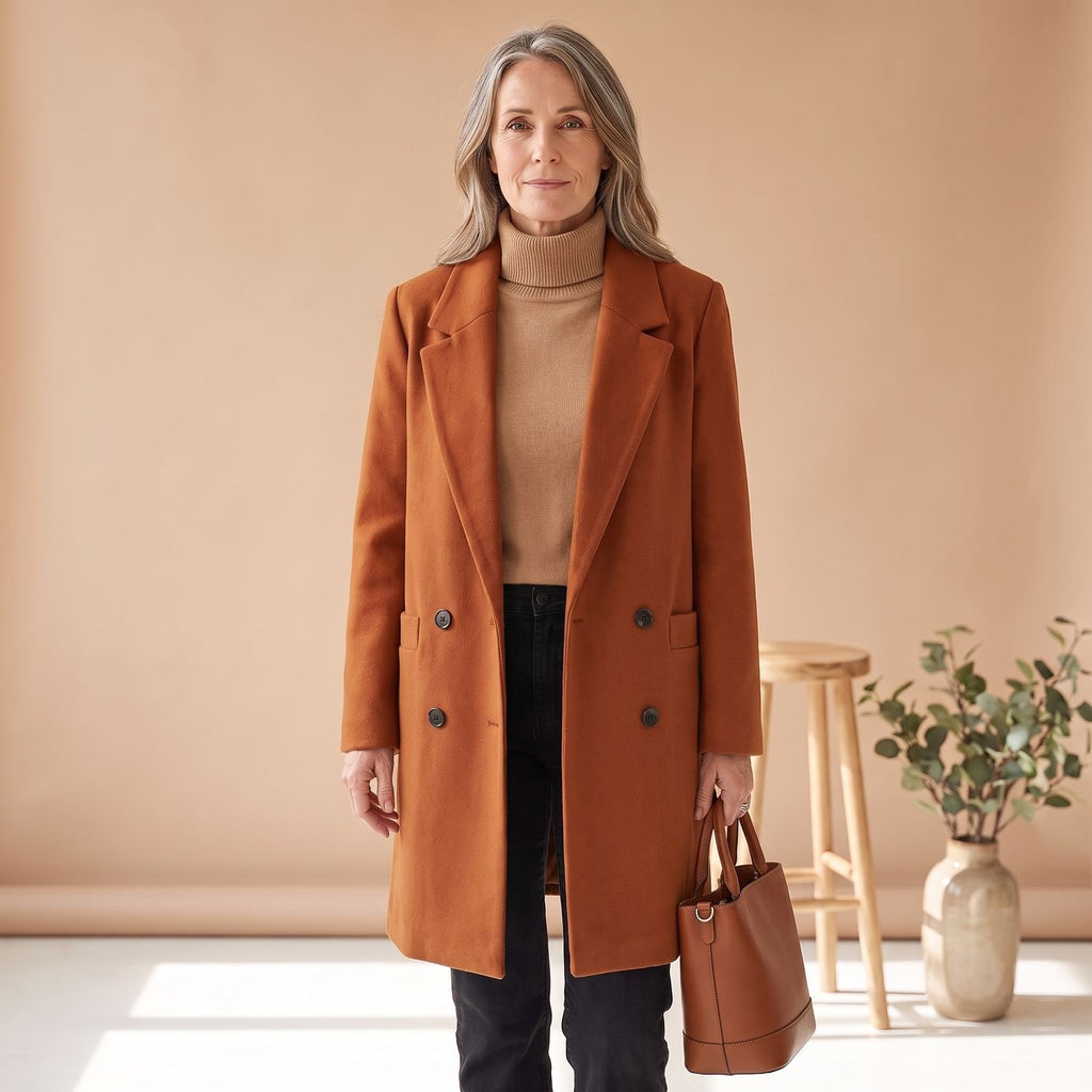 Women's Double-Breasted Wool Blend Coat Lapel Collar