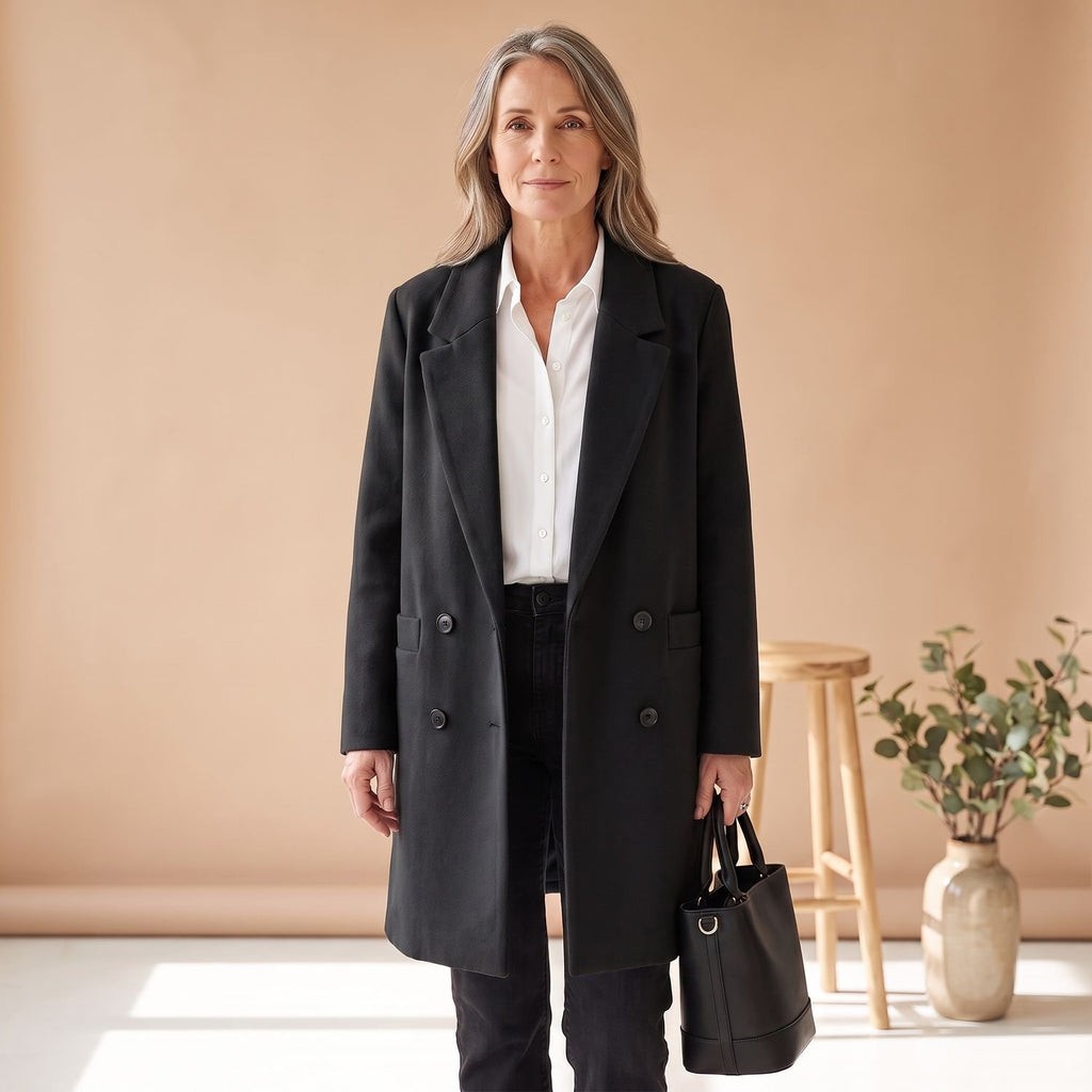Women's Double-Breasted Wool Blend Coat Lapel Collar