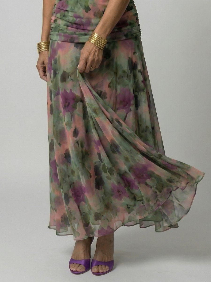 Women's Dress Off-Shoulder Draped V-Neck Floral Midi