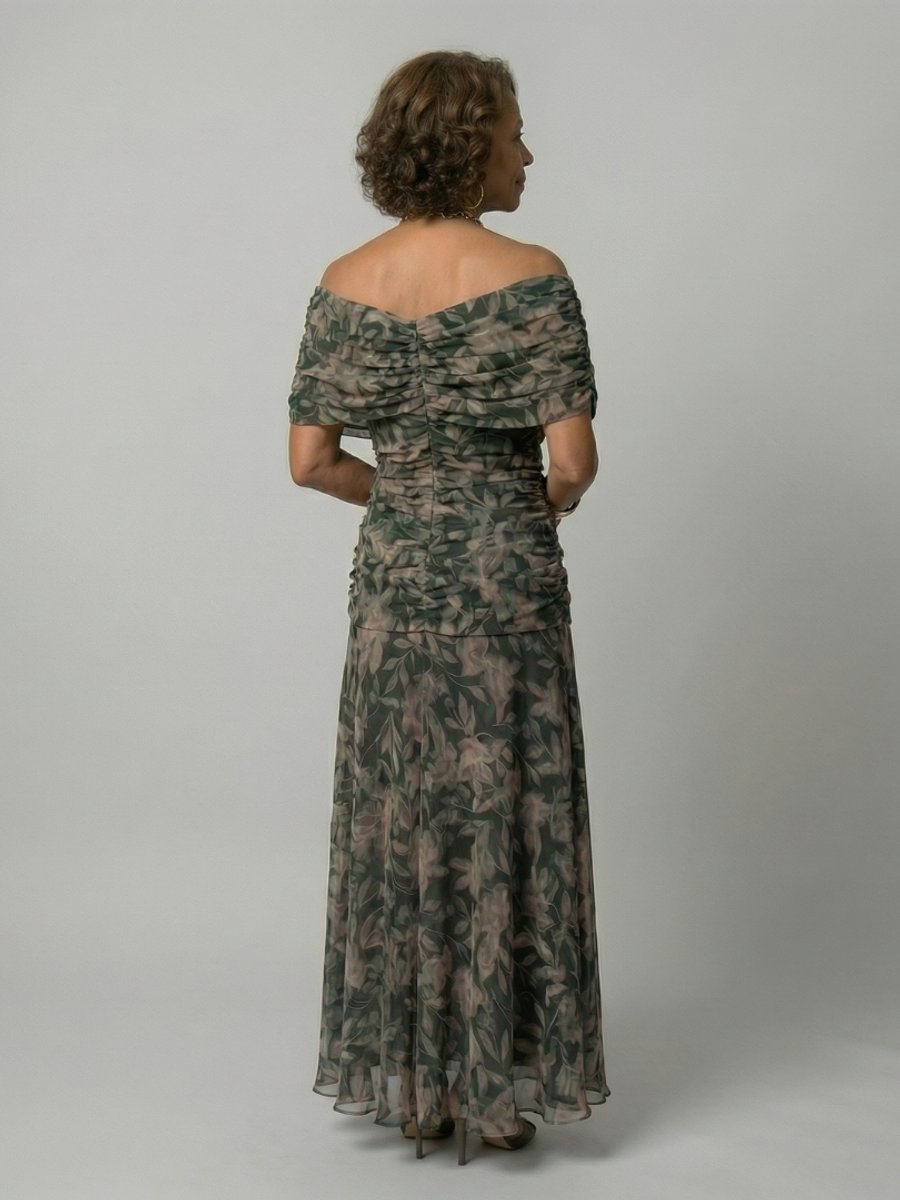 Women's Dress Off-Shoulder Draped V-Neck Floral Midi
