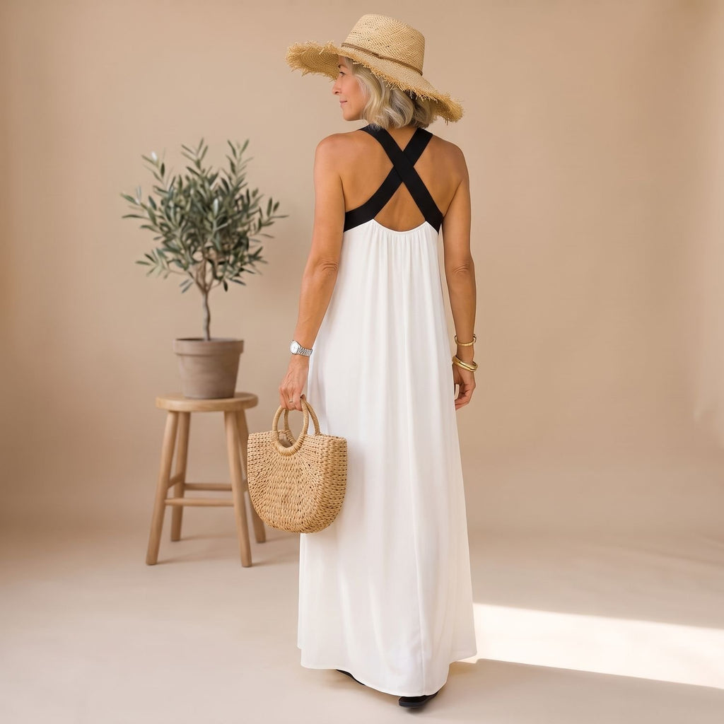Women's Elegant Cross-Halter Open-Back Formal Maxi Dress