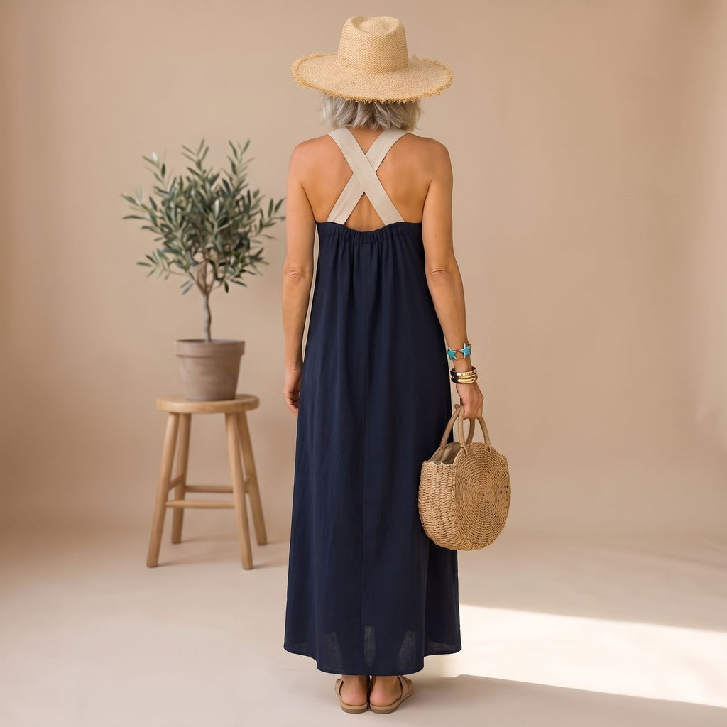 Women's Elegant Cross-Halter Open-Back Formal Maxi Dress