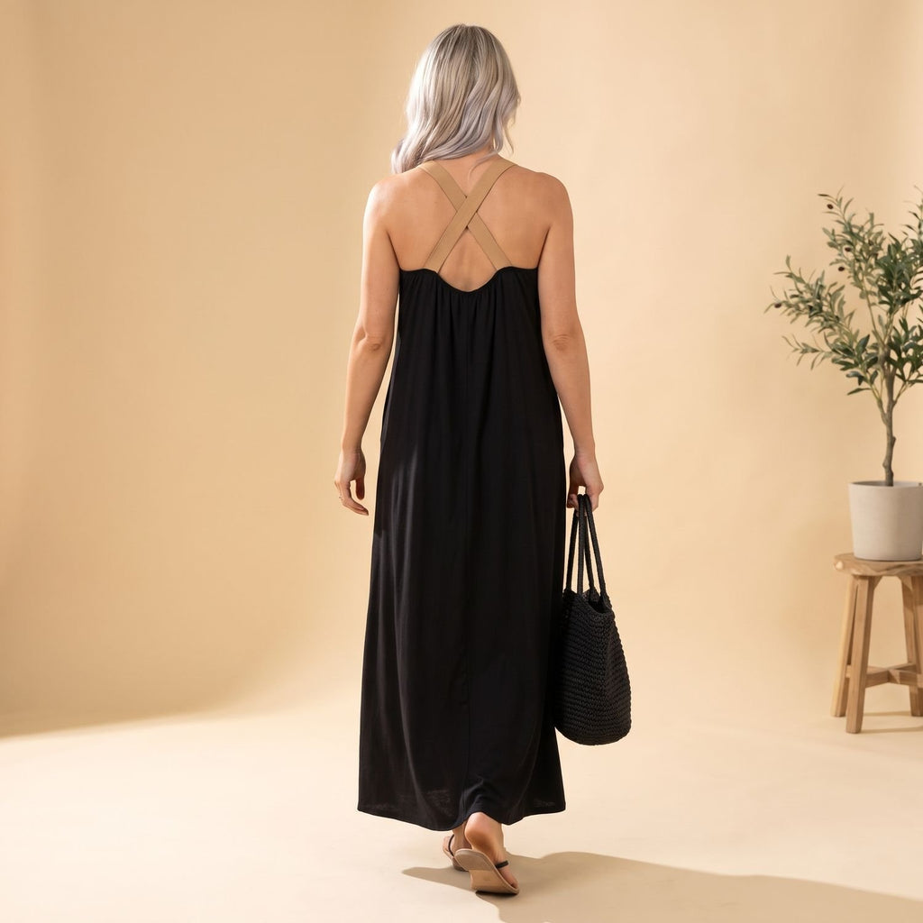 Women's Elegant Cross-Halter Open-Back Formal Maxi Dress