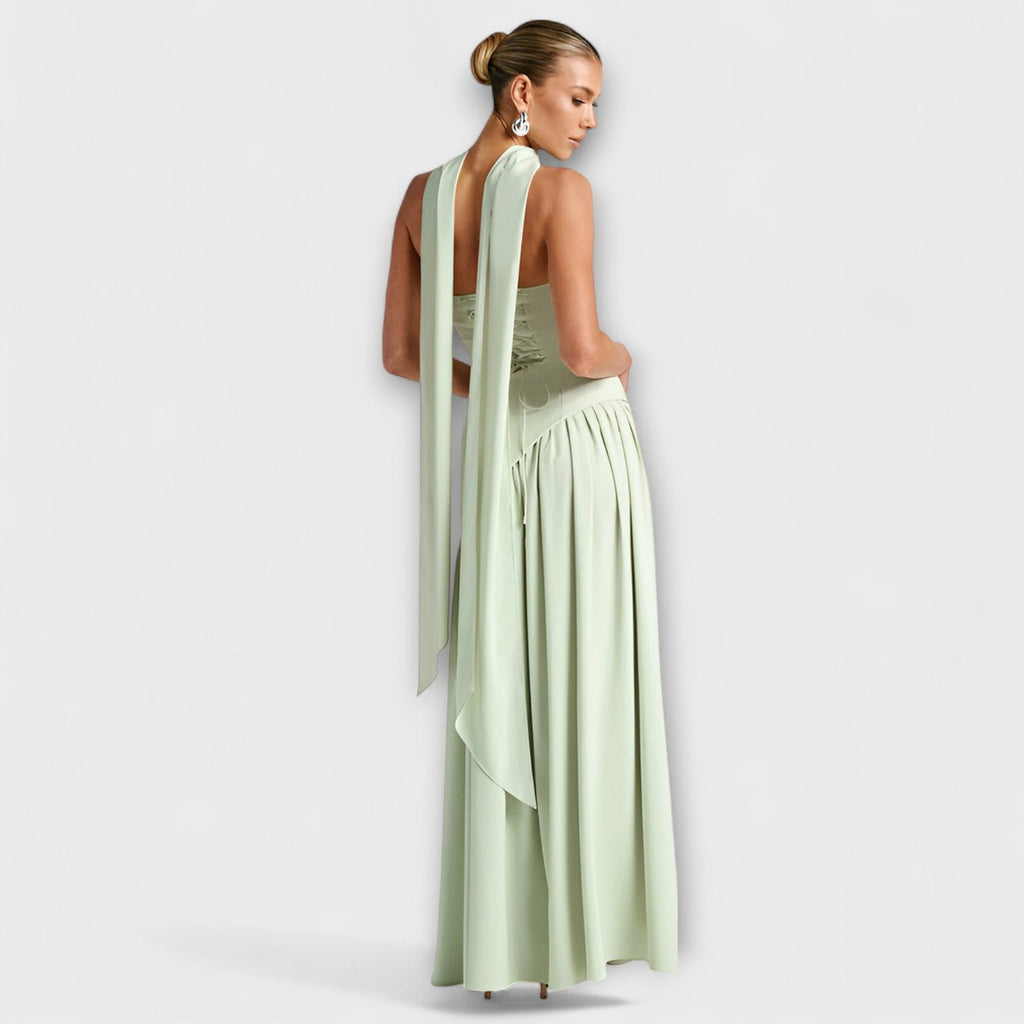 Women's Elegant Halter-Neck Flowing Maxi Dress