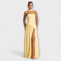 Women's Elegant Halter-Neck Flowing Maxi Dress - Yellow