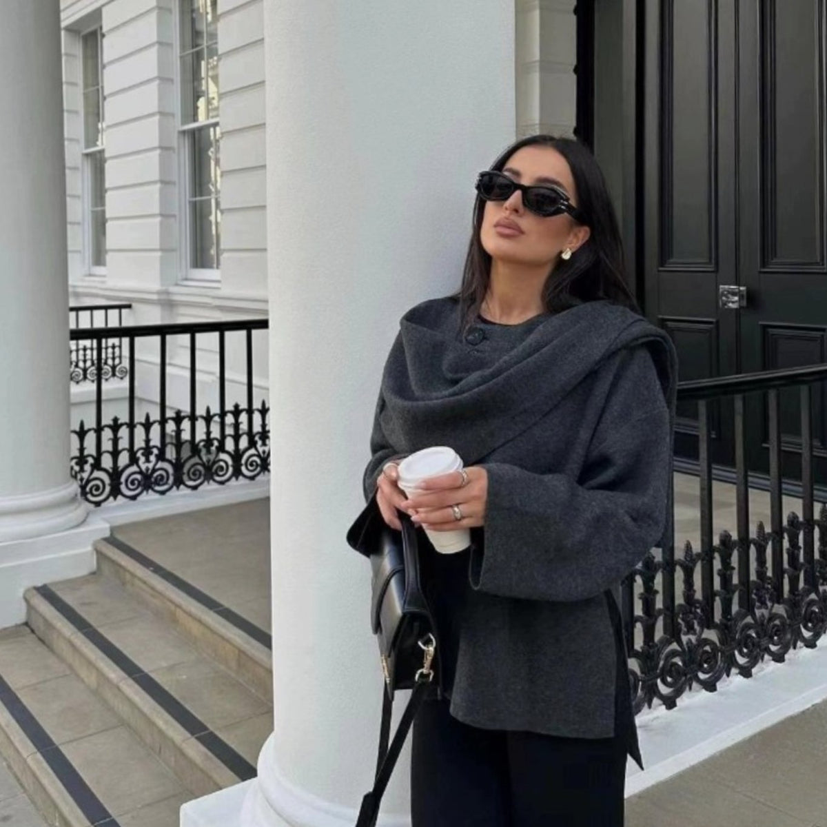 Women's Elegant Wide-Sleeve Cape Wool Coat