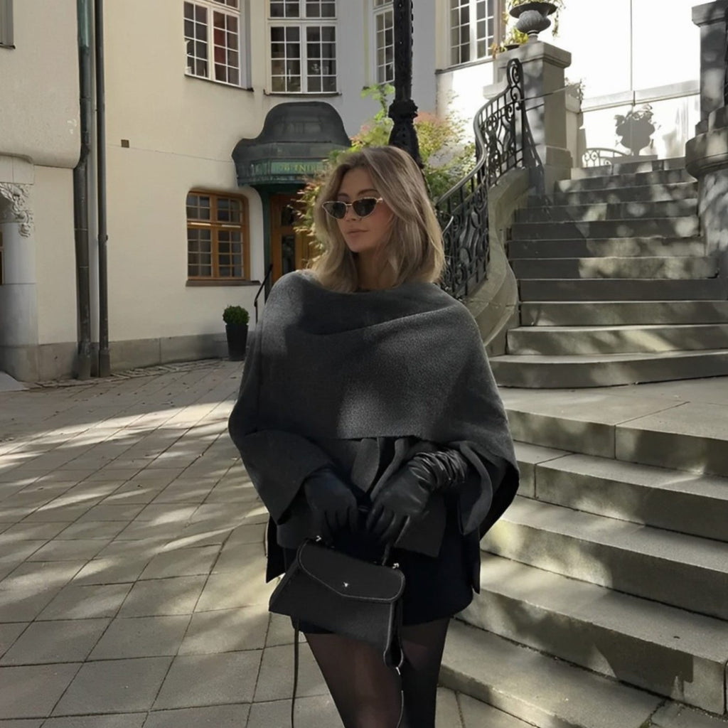 Women's Elegant Wide-Sleeve Cape Wool Coat