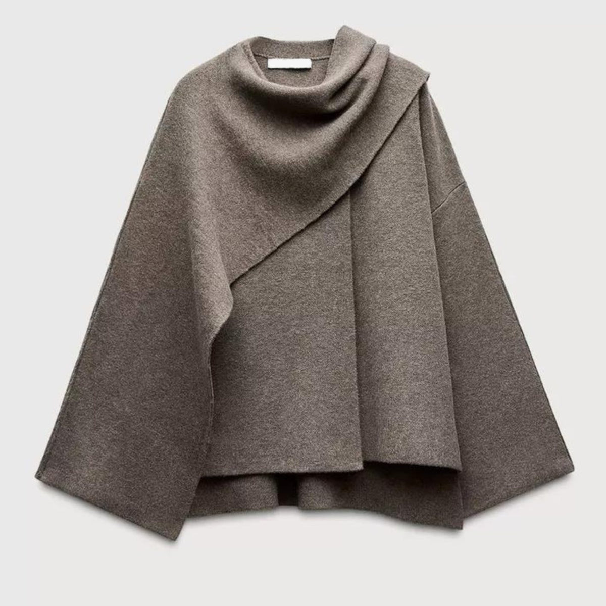 Women's Elegant Wide-Sleeve Cape Wool Coat - Brown/Beige