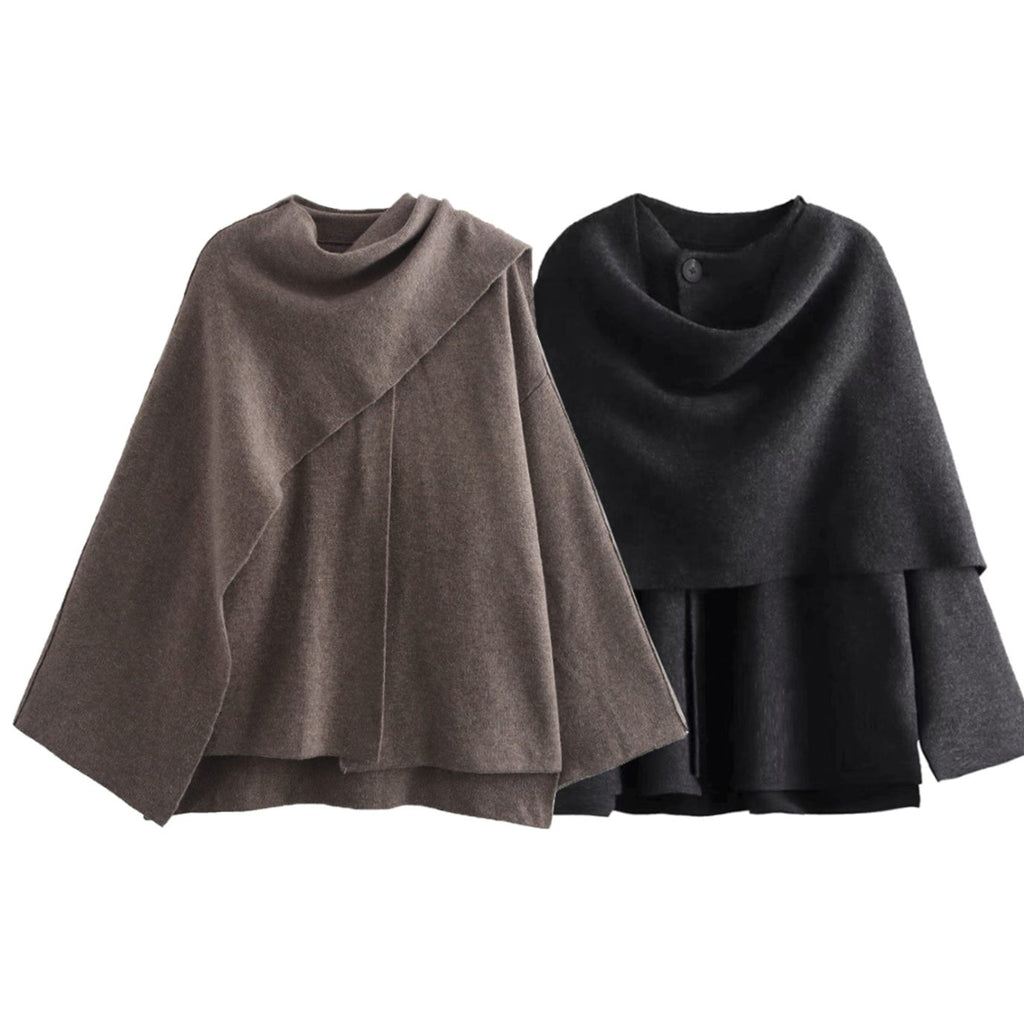 Women's Elegant Wide-Sleeve Cape Wool Coat