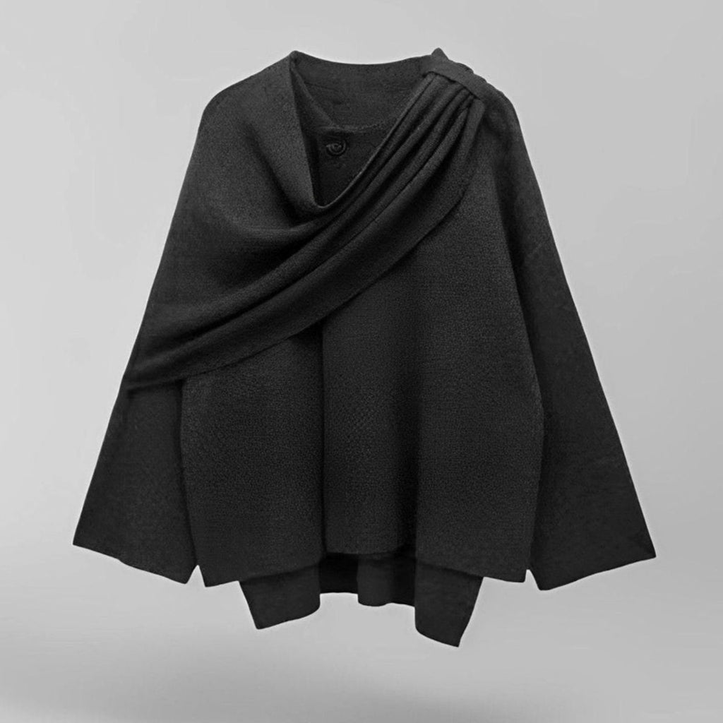Women's Elegant Wide-Sleeve Cape Wool Coat - Dark Gray