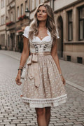 Women's Embroidered Dirndl Midi Cocktail Dress Lace-Up Corset