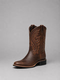 Women's Embroidered Leather Pull-On Western Ankle Boots - Brown