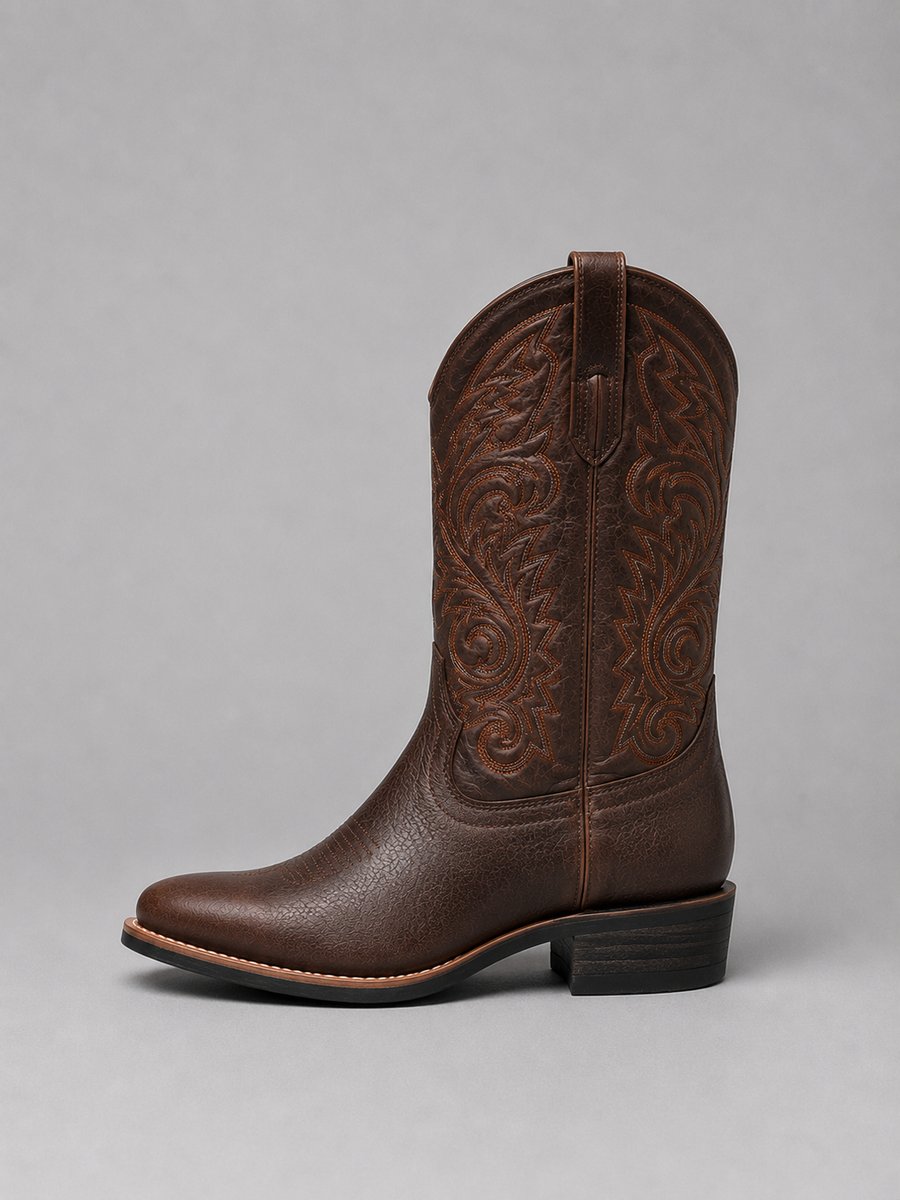 Women's Embroidered Leather Pull-On Western Ankle Boots
