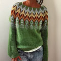 Women's Fair Isle Geometric Knit Sweater Crew Neck Pullover