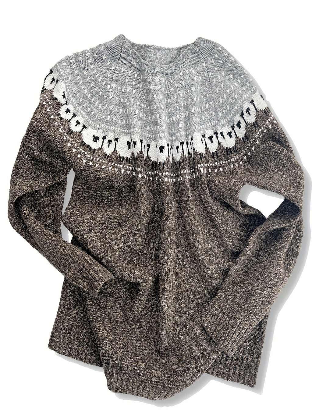 Women's Fair Isle Sheep Jacquard Thick Knit Pullover Sweater