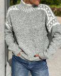 Women's Fair Isle Turtleneck Relaxed Knit Sweater - Gray