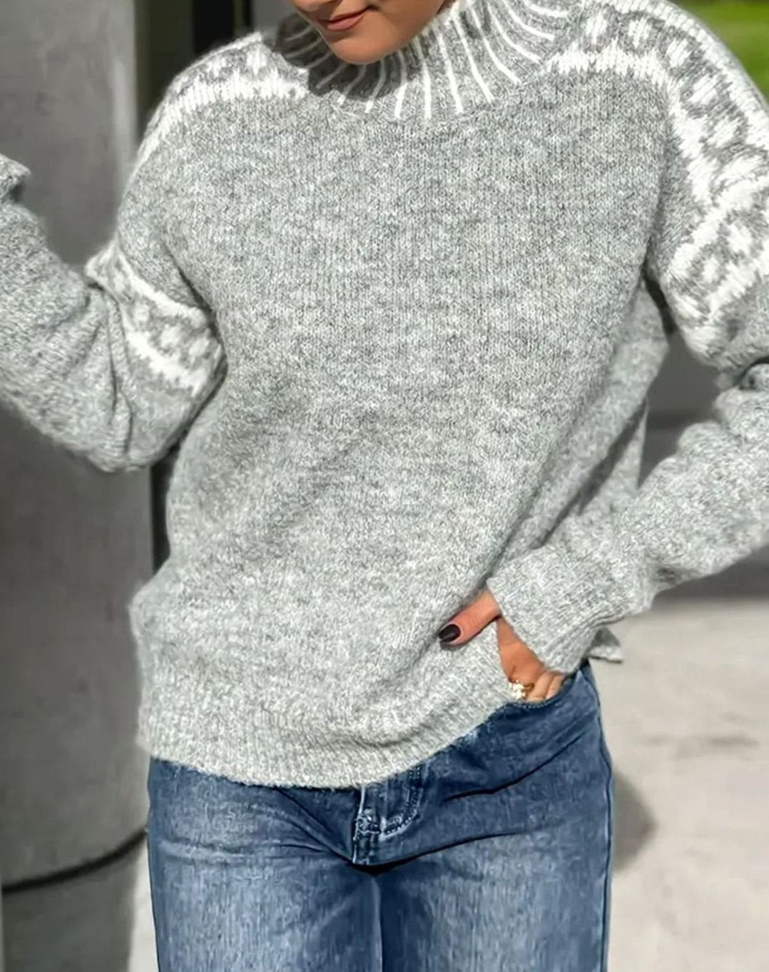 Women's Fair Isle Turtleneck Relaxed Knit Sweater