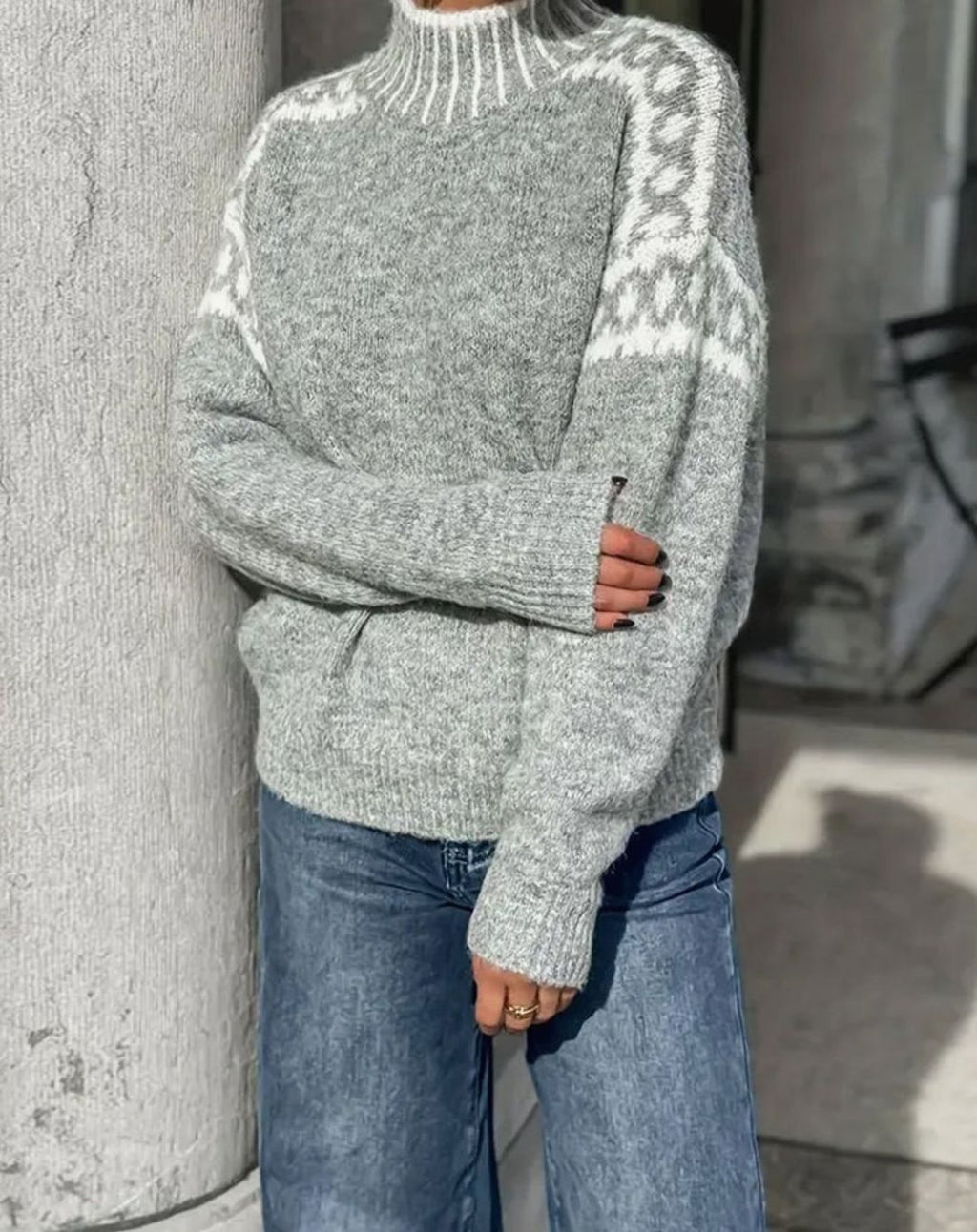 Women's Fair Isle Turtleneck Relaxed Knit Sweater