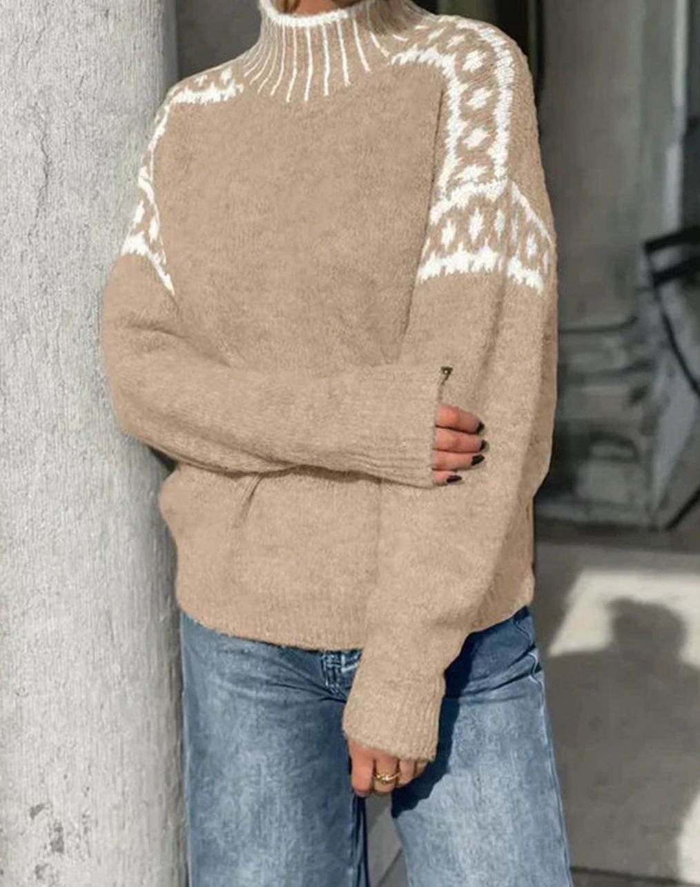 Women's Fair Isle Turtleneck Relaxed Knit Sweater