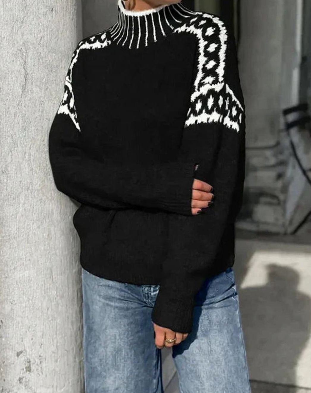 Women's Fair Isle Turtleneck Relaxed Knit Sweater