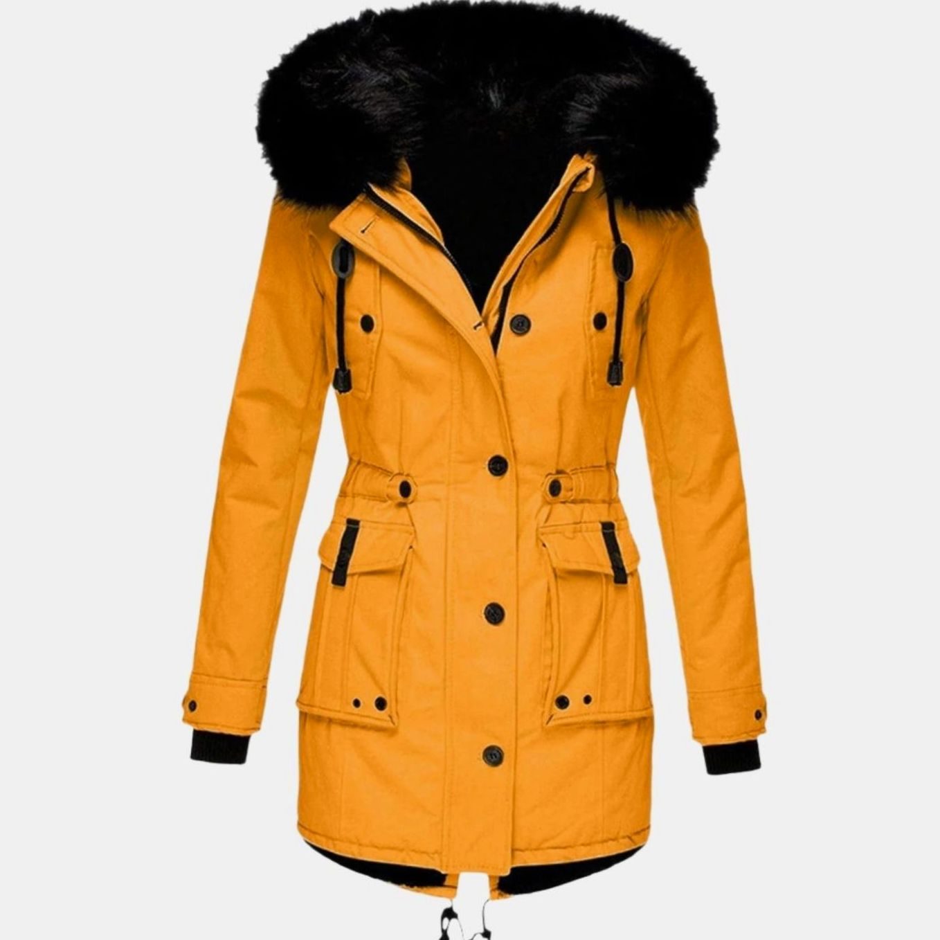Women's Faux Fur Hooded Insulated Winter Parka Coat - Gold