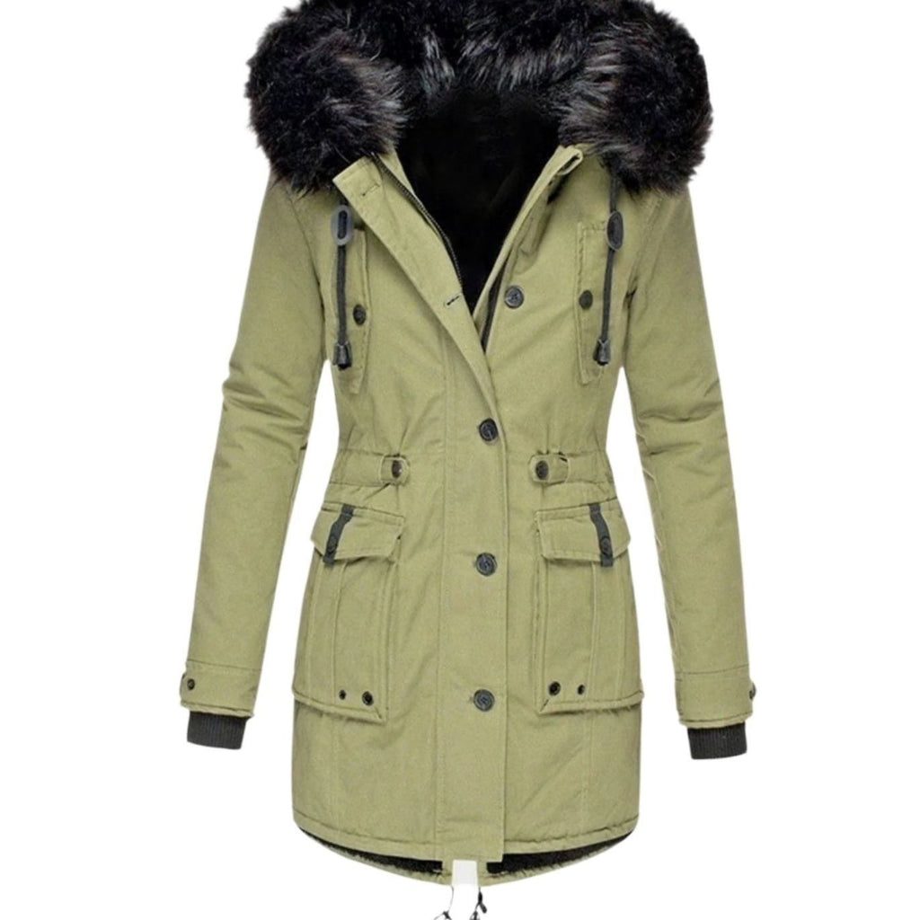 Women's Faux Fur Hooded Insulated Winter Parka Coat - Green