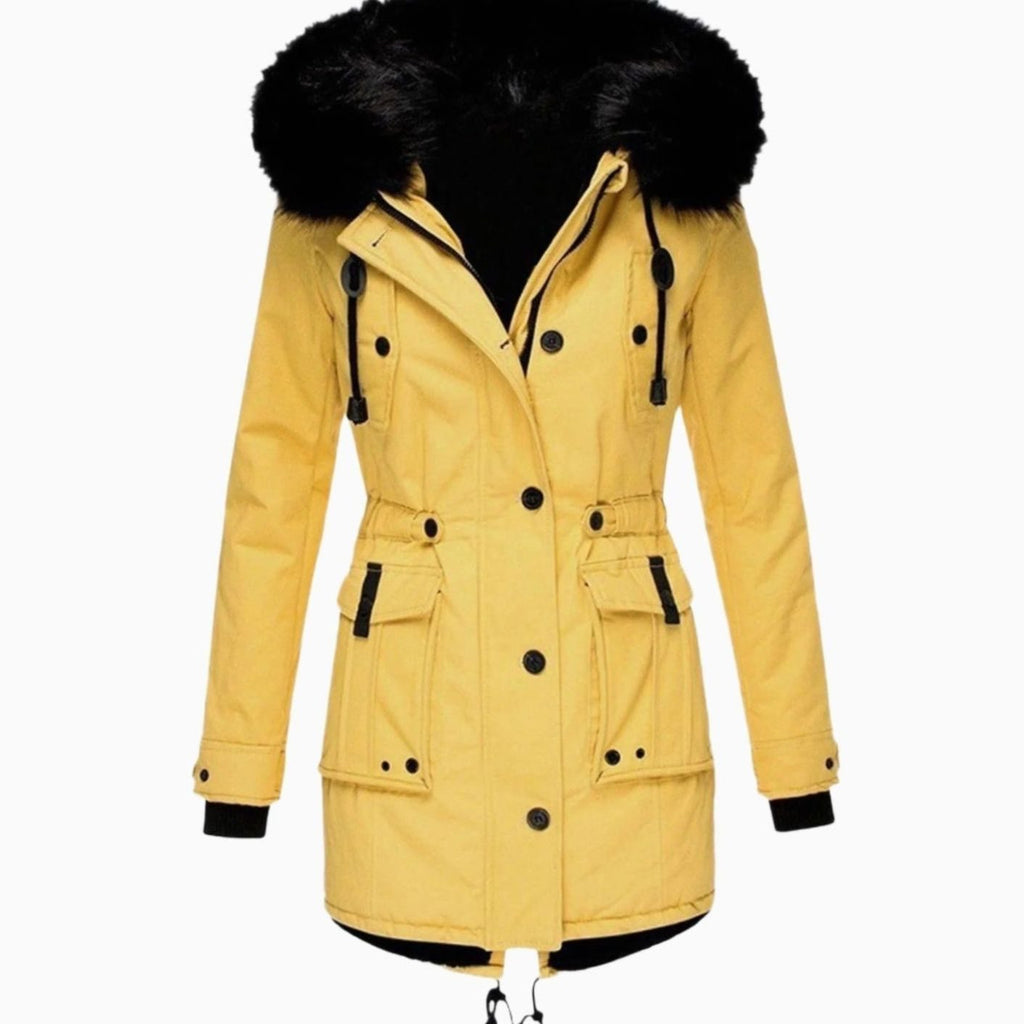 Women's Faux Fur Hooded Insulated Winter Parka Coat - Yellow