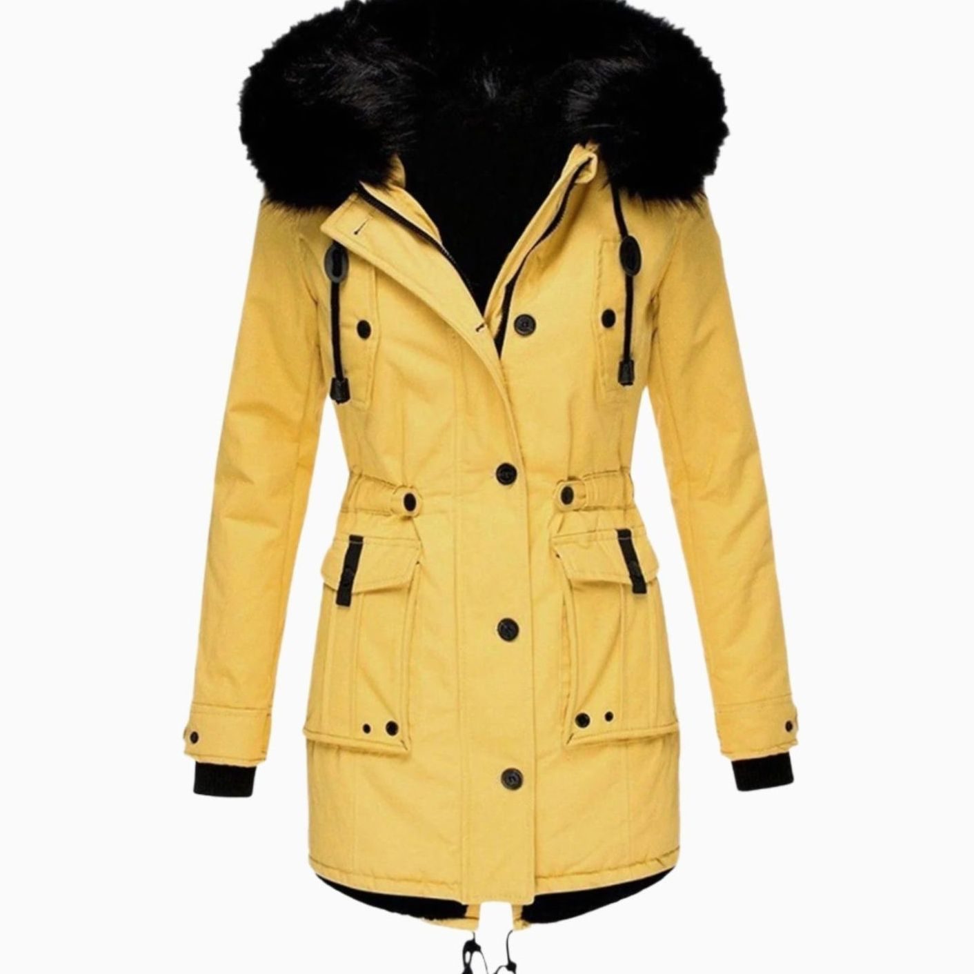 Women's Faux Fur Hooded Insulated Winter Parka Coat - Yellow