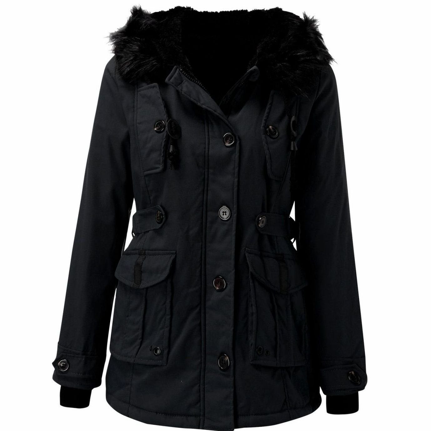 Women's Faux Fur Hooded Insulated Winter Parka Coat