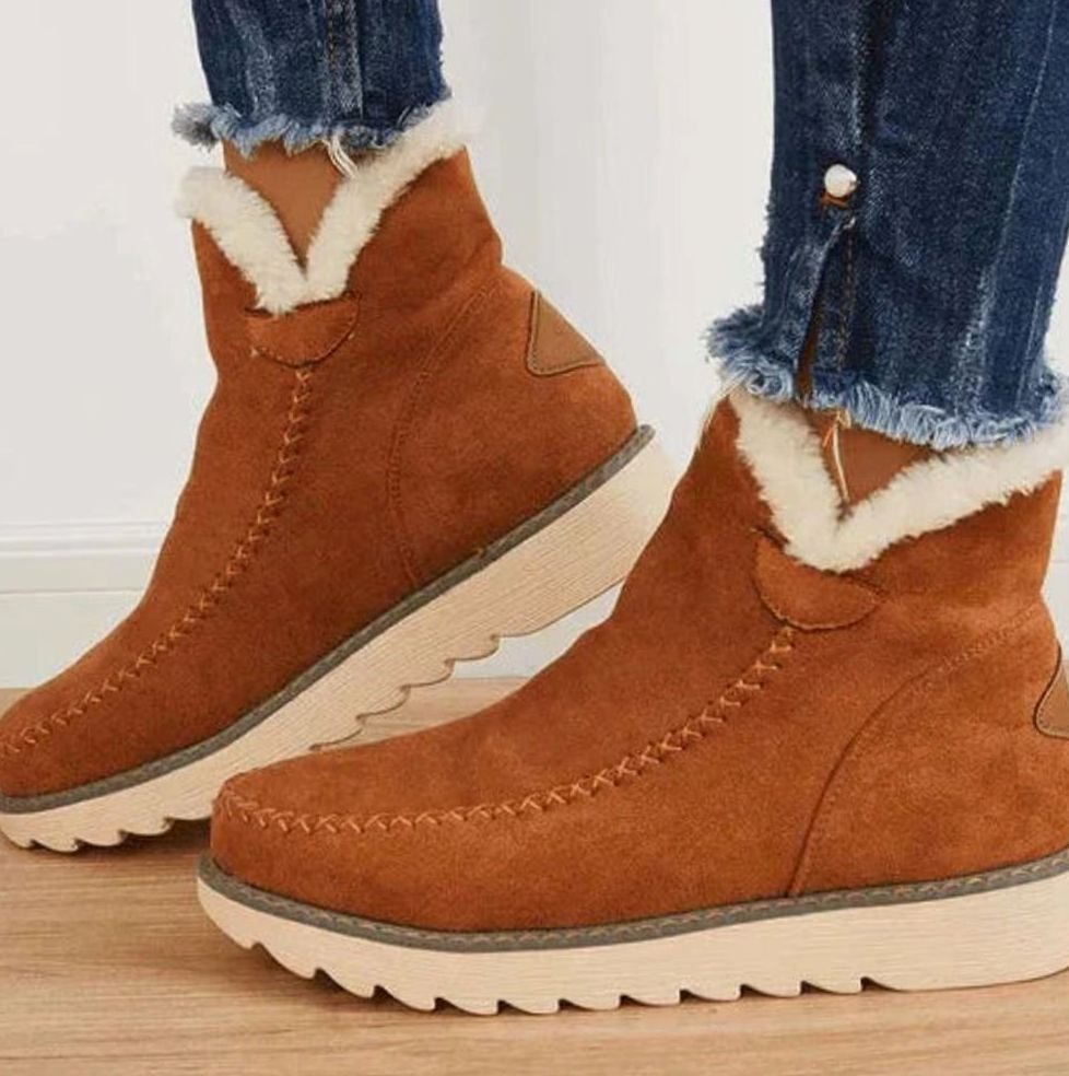 Women's Faux-Fur Lined Slip-On Warm Winter Ankle Boots - Brown