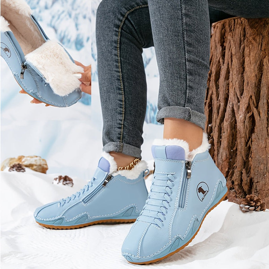Women's Faux-Fur Lined Zip-Up Winter Ankle Boots - Blue