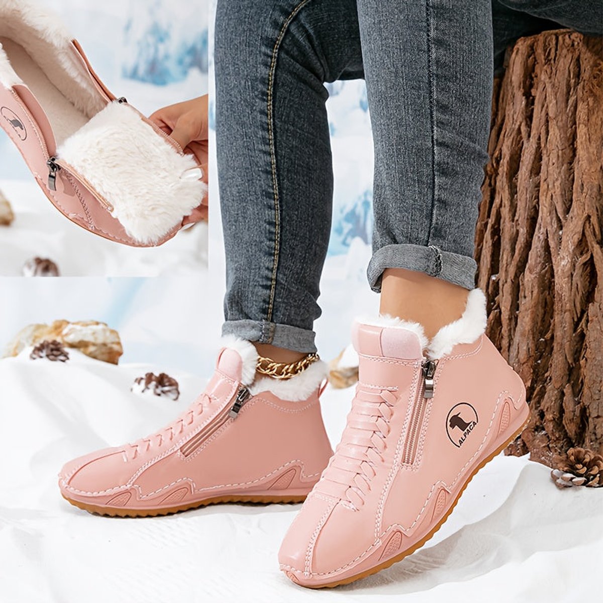Women's Faux-Fur Lined Zip-Up Winter Ankle Boots