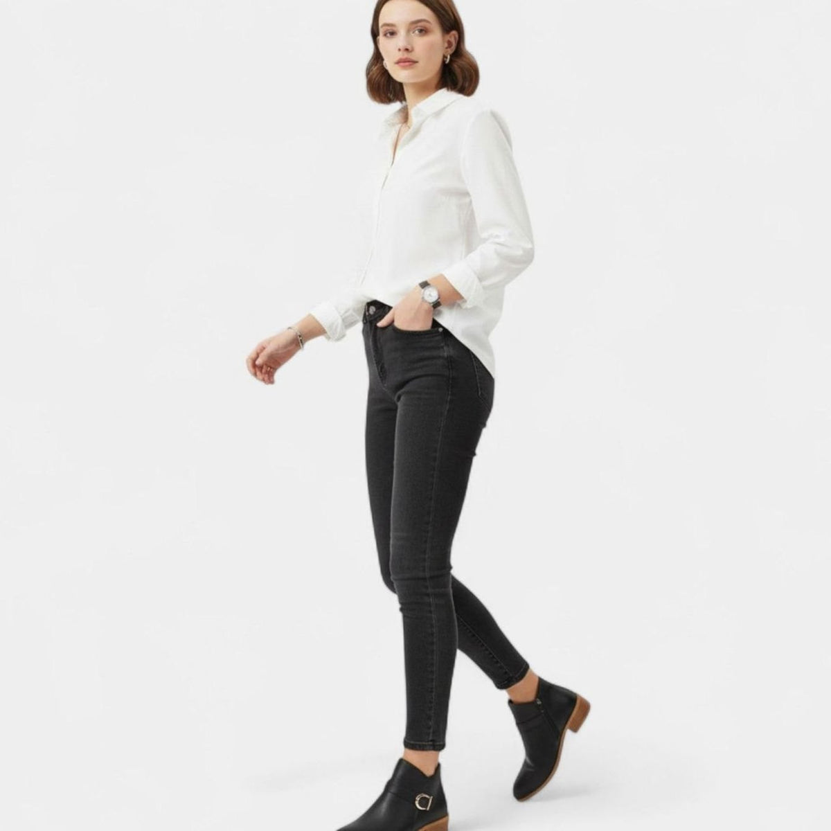 Women's Faux Leather Buckle-Strap Low-Heel Ankle Boots