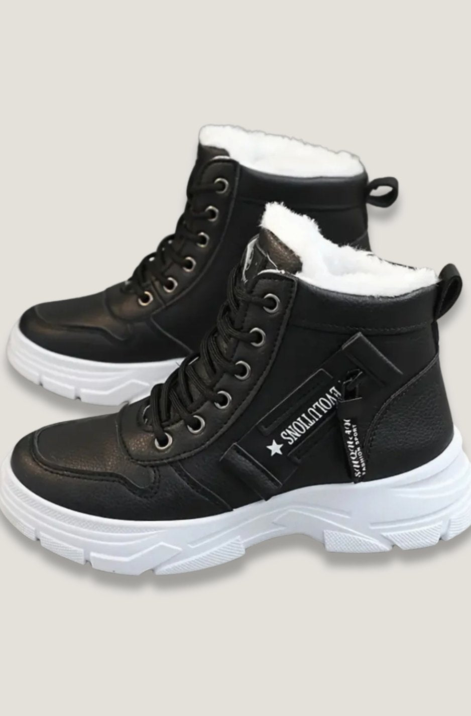Women's Faux Leather Fleece-Lined Lace-Up High-Top Winter Sneaker Boots