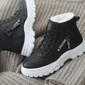 Women's Faux Leather Fleece-Lined Lace-Up High-Top Winter Sneaker Boots - Black