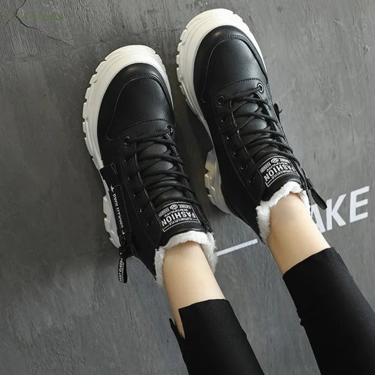 Women's Faux Leather Fleece-Lined Lace-Up High-Top Winter Sneaker Boots