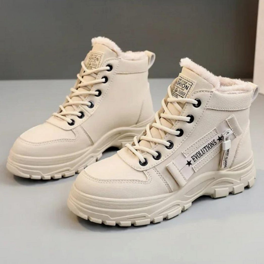 Women's Faux Leather Fleece-Lined Lace-Up High-Top Winter Sneaker Boots
