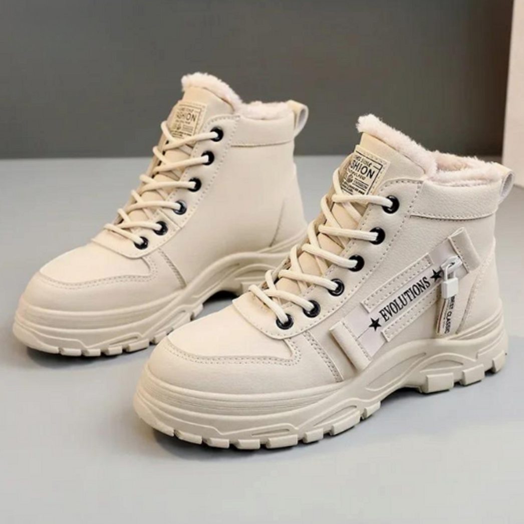 Women's Faux Leather Fleece-Lined Lace-Up High-Top Winter Sneaker Boots