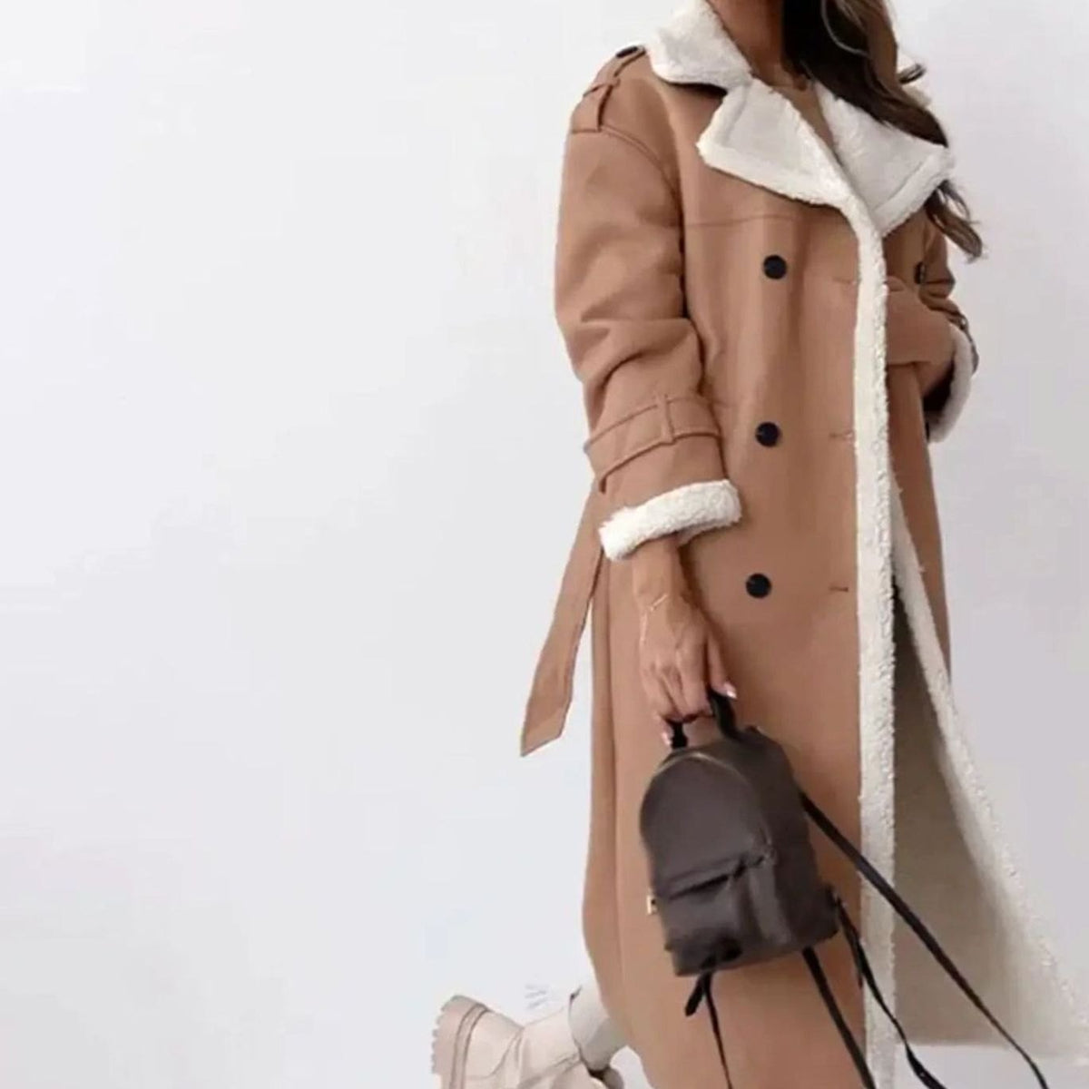 Women's Faux Leather Fleece-Lined Long Oversized Winter Coat