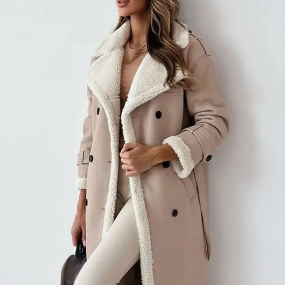 Women's Faux Leather Fleece-Lined Long Oversized Winter Coat