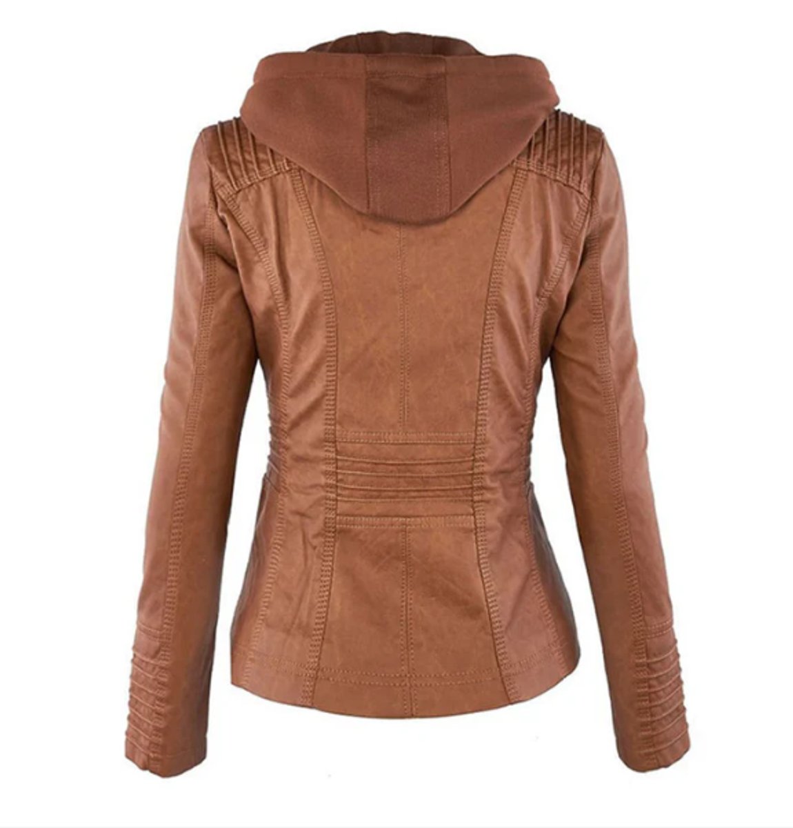 Women's Faux Leather Hooded Moto Jacket Full-Zip