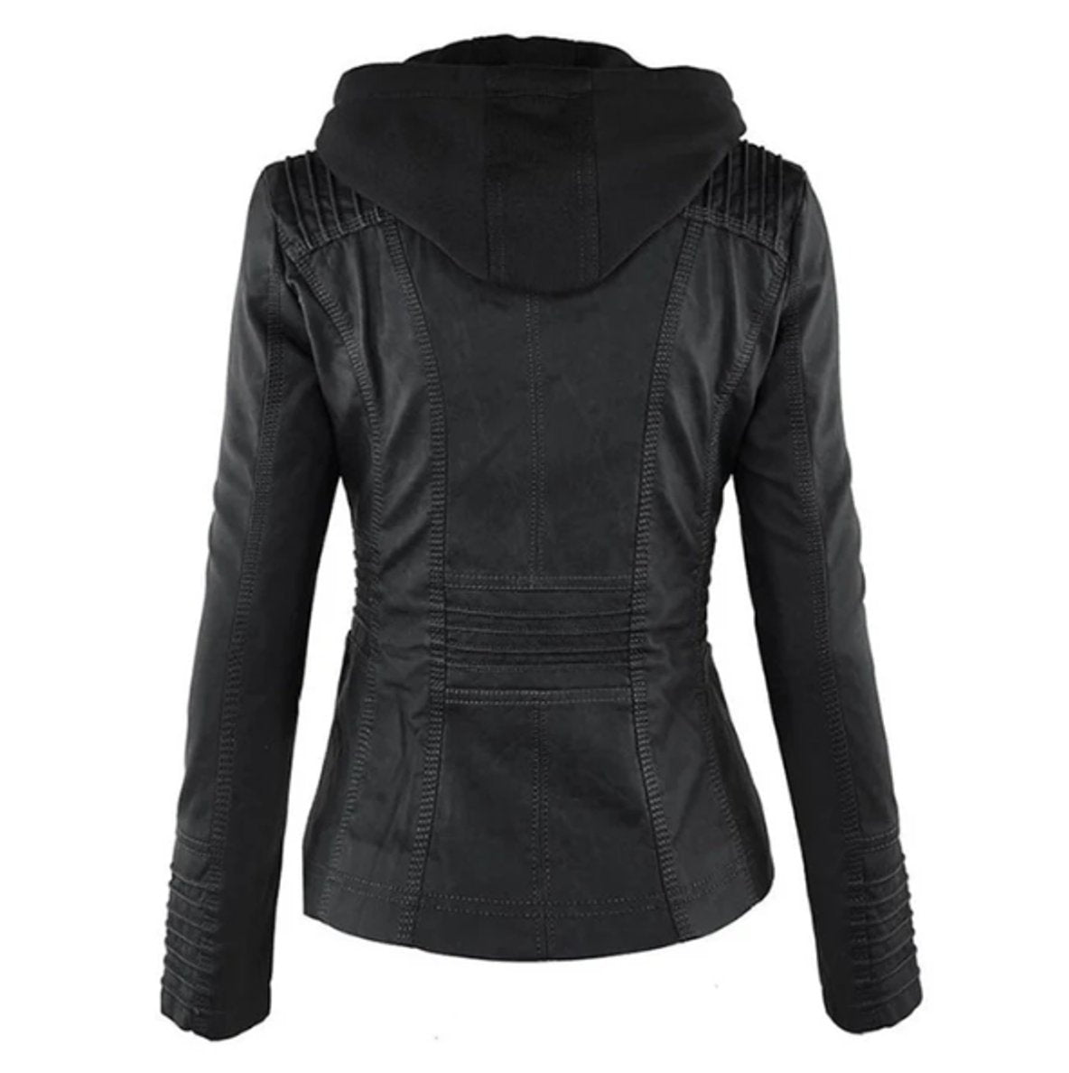 Women's Faux Leather Hooded Moto Jacket Full-Zip