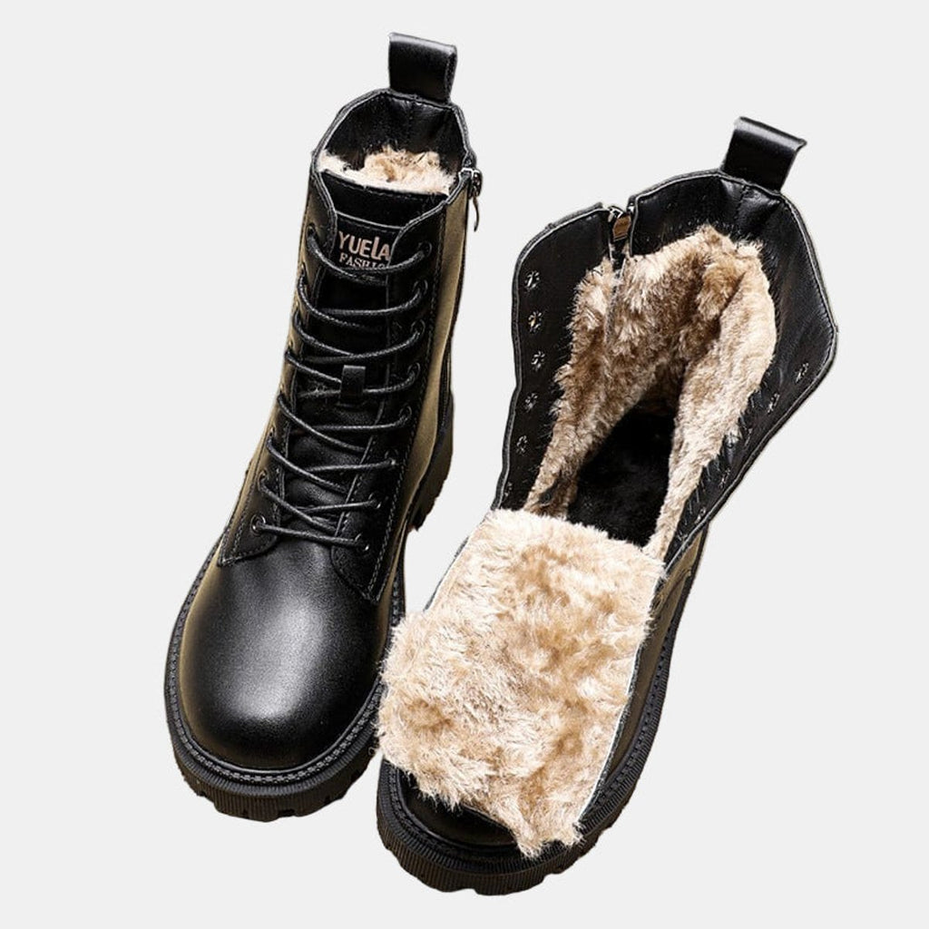 Women's Faux Leather Lace-Up Sherpa-Lined Knee High Boots