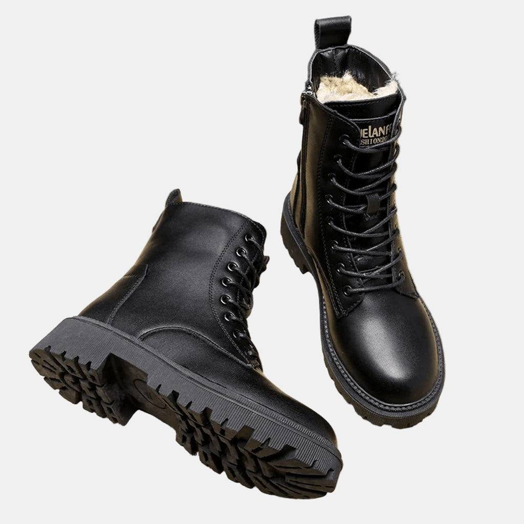 Women's Faux Leather Lace-Up Sherpa-Lined Knee High Boots