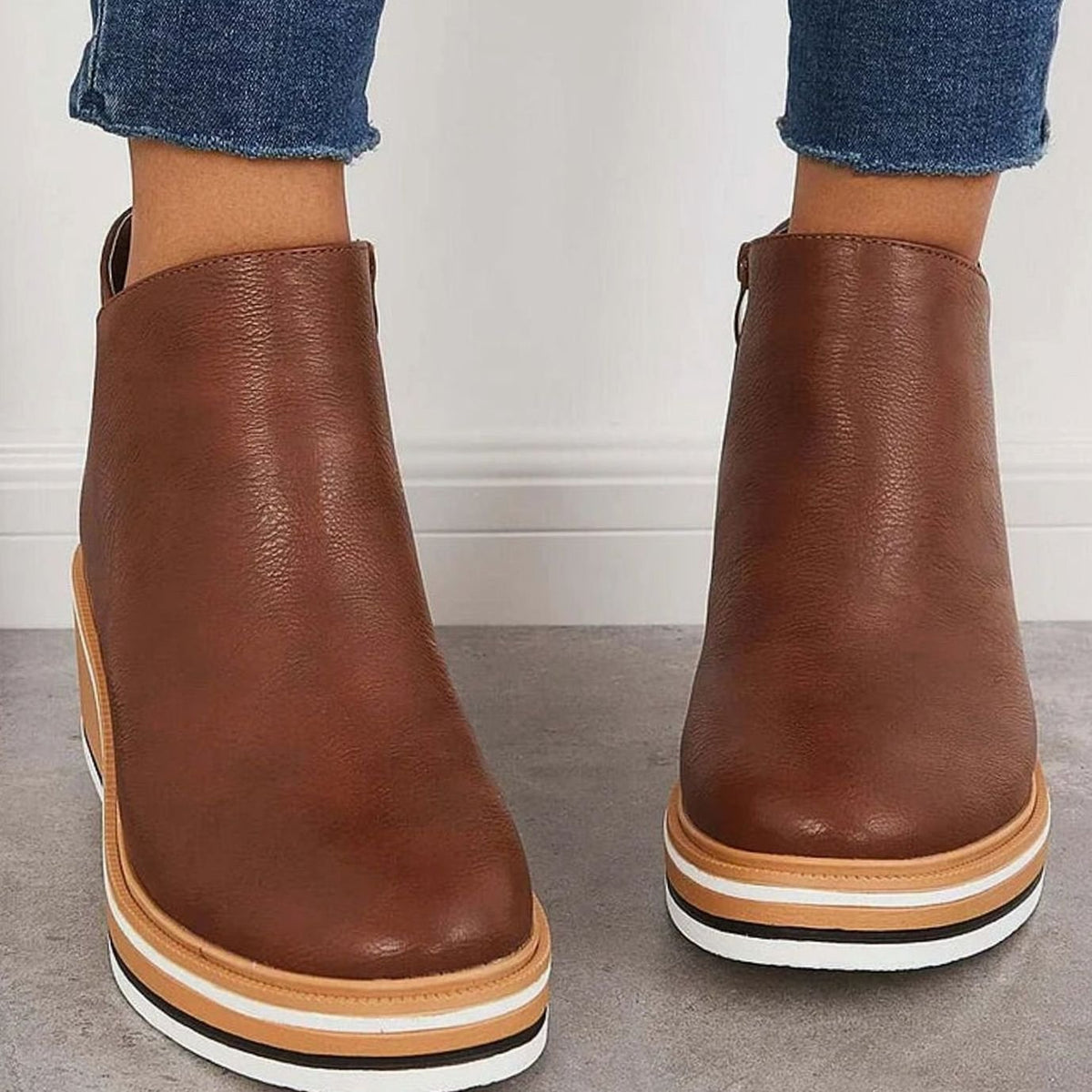 Women's Faux Leather Side-Zipper Wedge Ankle Booties