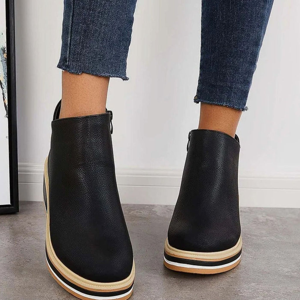 Women's Faux Leather Side-Zipper Wedge Ankle Booties