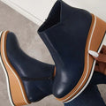 Women's Faux Leather Side-Zipper Wedge Ankle Booties - Blue