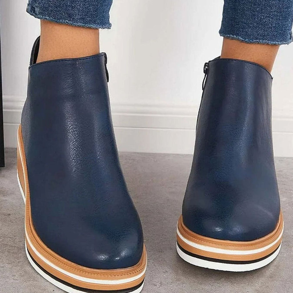 Women's Faux Leather Side-Zipper Wedge Ankle Booties
